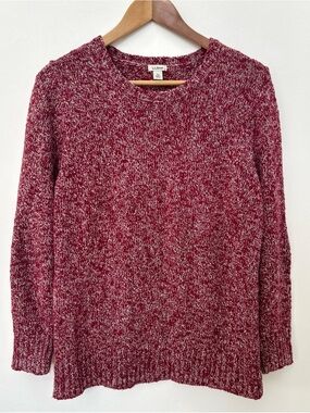 L.L.Bean Marled Red Crewneck Cotton Sweater Women’s XL Petite Cozy Knit